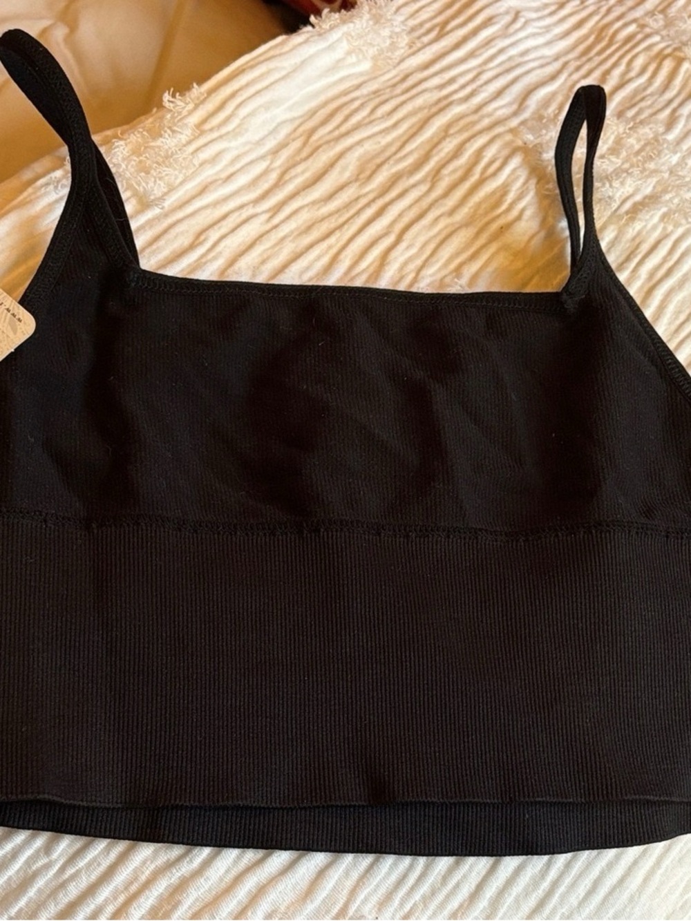 Women's Black Ribbed Square-Neck Camisole